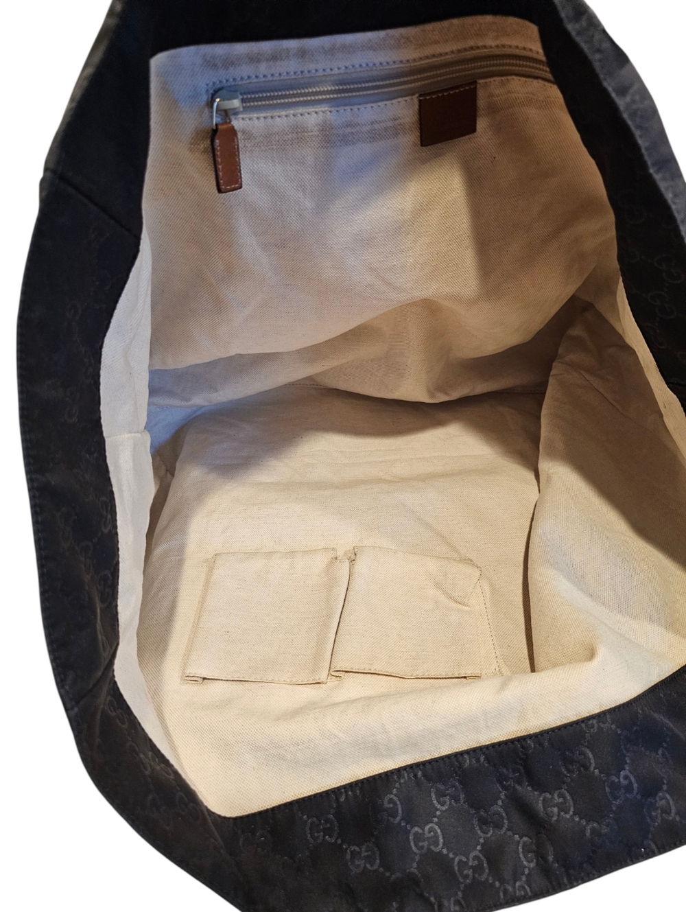 Gucci GG Nylon Tote Black with Brown Leather Handles - Picture 3 of 12